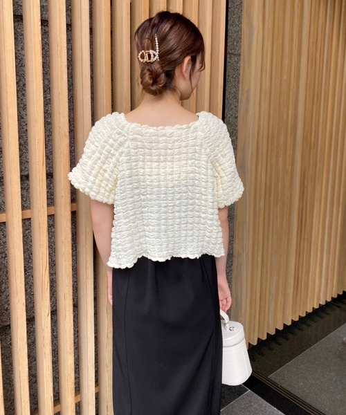 one after another NICE CLAUP（ワンアフターアナザーナイスクラップ）の「羽織にもなるぷくぷくトップス（シャツ/ブラウス・レディース・ブラック/ライトグリーン/アイボリー・FREE）」の16枚目の写真