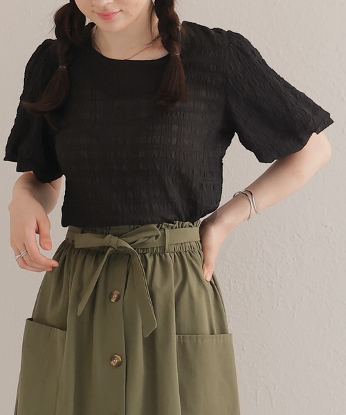 LAFFMO(ラフモ)の「パフスリーブトップス(シャツ/ブラウス・レディース・ダークグレー/ブラック/グリーン/ホワイト・FREE)」の22枚目の写真
