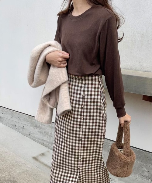 LAUIR（ラウアー）の「フロントボタンIラインチェックスカート（スカート・レディース・ライトブラウン/ブラック/ネイビー/グリーン/ホワイト×ブラウン・MEDIUM/LARGE/SMALL）」の17枚目の写真