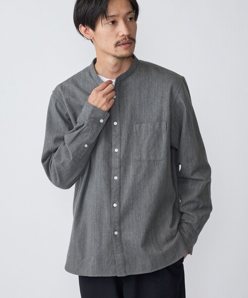 SHIPS（シップス）の「SHIPS: リラックスフィット バンドカラー ネルシャツ（シャツ/ブラウス・メンズ・オフホワイト/グレー/グリーン・SMALL/MEDIUM/LARGE/X-LARGE）」の3枚目の写真