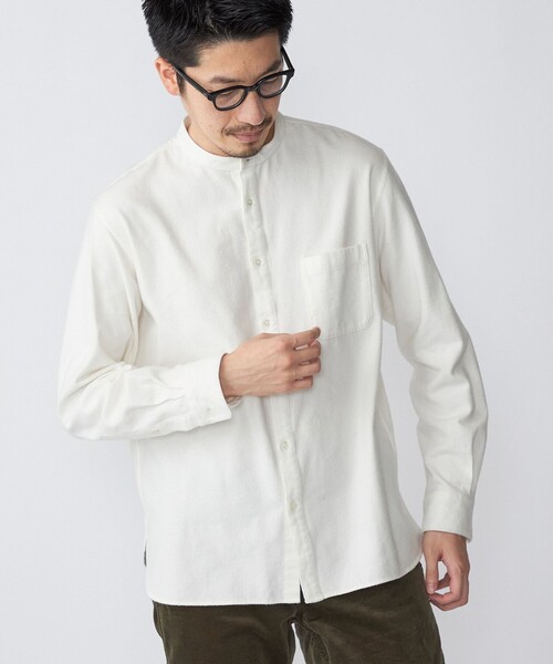 SHIPS（シップス）の「SHIPS: リラックスフィット バンドカラー ネルシャツ（シャツ/ブラウス・メンズ・オフホワイト/グレー/グリーン・SMALL/MEDIUM/LARGE/X-LARGE）」の2枚目の写真