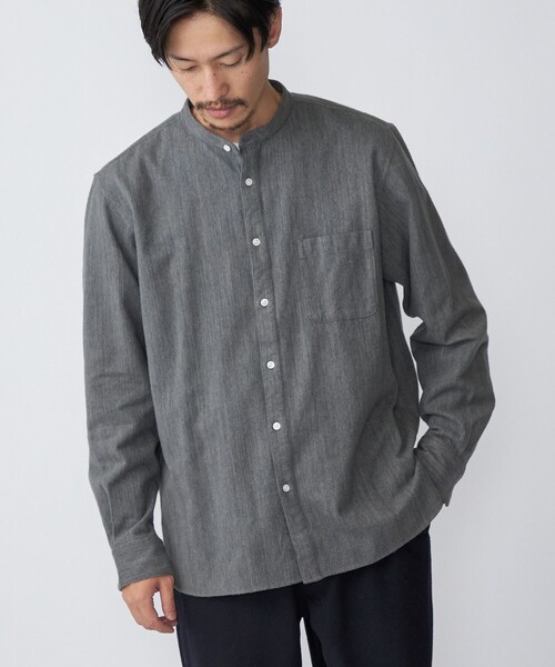 SHIPS（シップス）の「SHIPS: リラックスフィット バンドカラー ネルシャツ（シャツ/ブラウス・メンズ・オフホワイト/グレー/グリーン・SMALL/MEDIUM/LARGE/X-LARGE）」の4枚目の写真