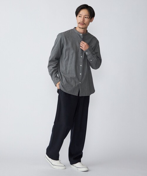 SHIPS（シップス）の「SHIPS: リラックスフィット バンドカラー ネルシャツ（シャツ/ブラウス・メンズ・オフホワイト/グレー/グリーン・SMALL/MEDIUM/LARGE/X-LARGE）」の8枚目の写真