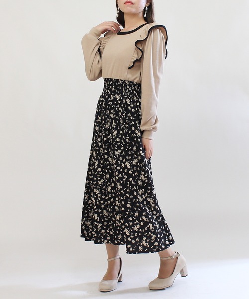 リブフリルバイカラー花柄ドッキングワンピース ワンピース Astoria Odier アストリアオディール のファッション通販 Zozotown