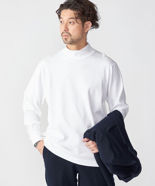SHIPS（シップス）の「SHIPS: プラチナム コットン ハイネック プルオーバー (ロンT)（Tシャツ/カットソー・メンズ・ホワイト/ネイビー/ブラウン・SMALL/MEDIUM/LARGE/X-LARGE）」の2枚目の写真