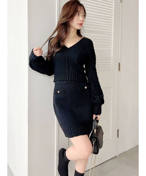 RESEXXY（リゼクシー）の「Vネッククロップドニット【セットアップ着用可能】（ニット/セーター・レディース・ブラック/ブルー/アイボリー・FREE）」の10枚目の写真