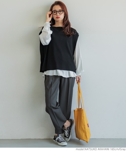 coca(coca)(コカ)の「タックパンツ(スラックス・レディース・グレー/グリーン・M/L)」の3枚目の写真