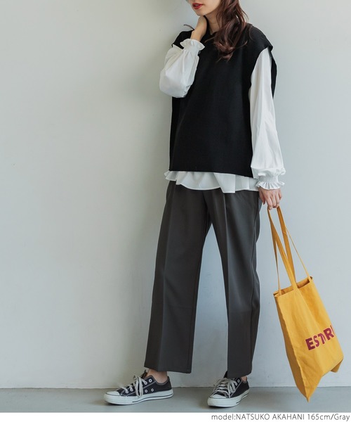 coca(coca)(コカ)の「タックパンツ(スラックス・レディース・グレー/グリーン・M/L)」の4枚目の写真