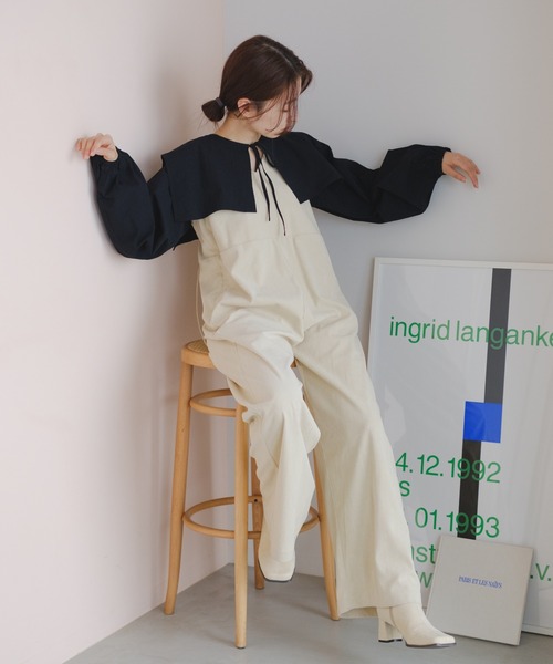 kastane フリルサロペット　アイボリー　1 Kastane サロペット オーバーオール 「2サイズ展開/低身長サイズ