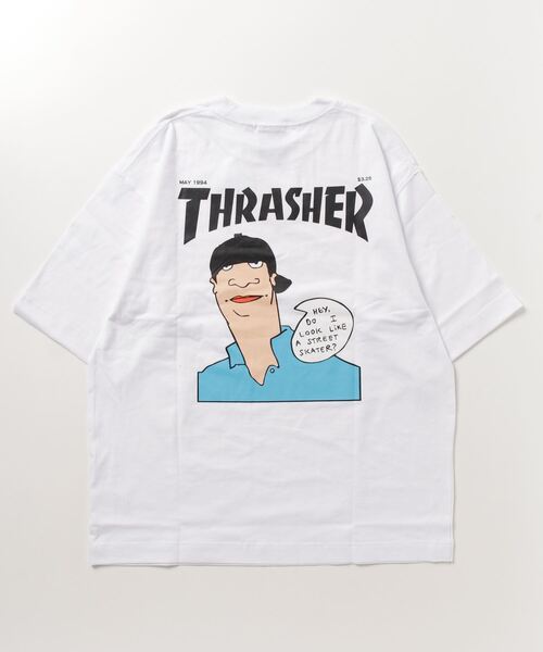 THRASHER(スラッシャー)の「【ムラサキスポーツ別注】THRASHER/スラッシャー MAGAZINE COVER バックラバープリントTシャツ ビックシルエット フロントロゴワンポイント THMM-006(Tシャツ/カットソー・メンズ・ホワイト×ブラック/ブラック×ブラック/オレンジ系その他・M/L/XL)」の4枚目の写真