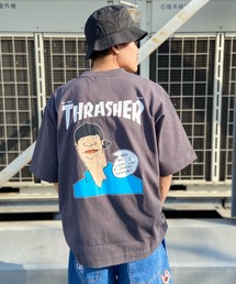 【ムラサキスポーツ別注】THRASHER/スラッシャー MAGAZINE COVER バックラバープリントTシャツ ビックシルエット フロントロゴワンポイント THMM-006