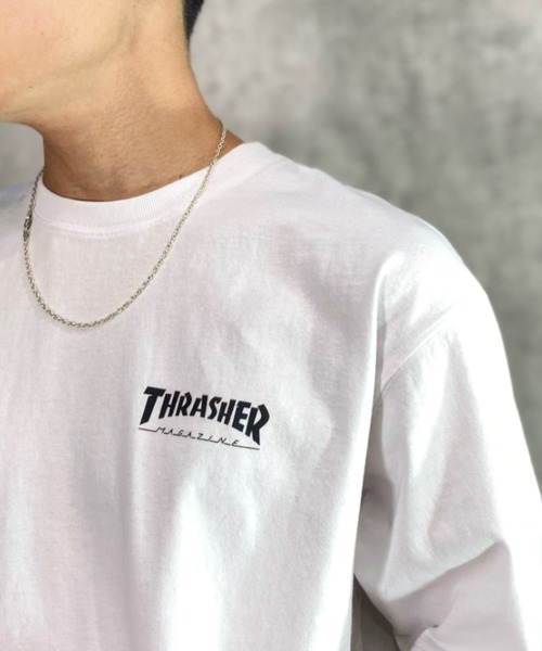 THRASHER(スラッシャー)の「【ムラサキスポーツ別注】THRASHER/スラッシャー MAGAZINE COVER バックラバープリントTシャツ ビックシルエット フロントロゴワンポイント THMM-006(Tシャツ/カットソー・メンズ・ホワイト×ブラック/ブラック×ブラック/オレンジ系その他・M/L/XL)」の7枚目の写真
