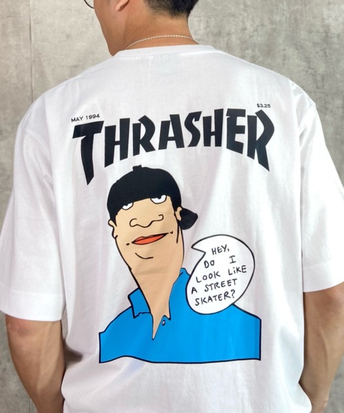 THRASHER(スラッシャー)の「【ムラサキスポーツ別注】THRASHER/スラッシャー MAGAZINE COVER バックラバープリントTシャツ ビックシルエット フロントロゴワンポイント THMM-006(Tシャツ/カットソー・メンズ・ホワイト×ブラック/ブラック×ブラック/オレンジ系その他・M/L/XL)」の8枚目の写真