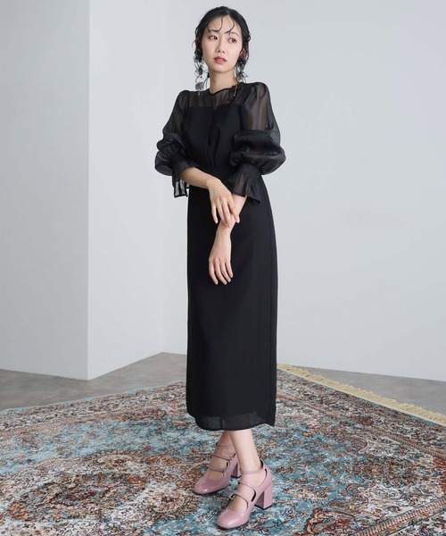 セール】結婚式 パーティードレス ビスチェミモレ丈&袖ありセレモニー