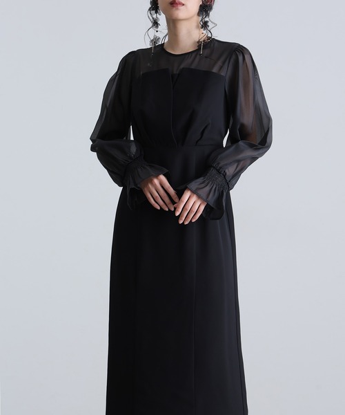 セール】結婚式 パーティードレス ビスチェミモレ丈&袖ありセレモニー