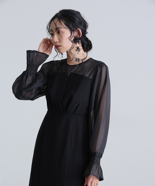 セール】結婚式 パーティー ドレス ビスチェ ミモレ丈&袖あり セール】結婚式 パーティー ドレス ビスチェ ミモレ丈&袖あり