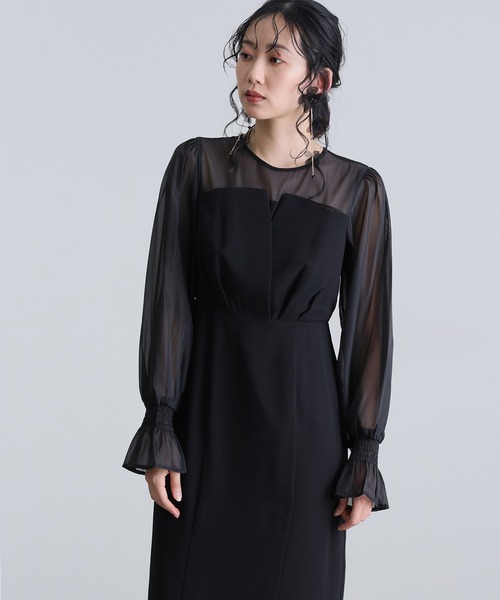 結婚式 パーティードレス ビスチェミモレ丈&袖ありセレモニー