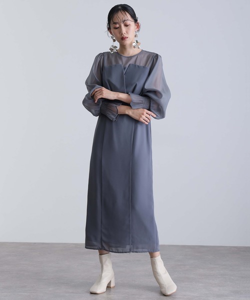 結婚式 パーティードレス ビスチェミモレ丈&袖ありセレモニー