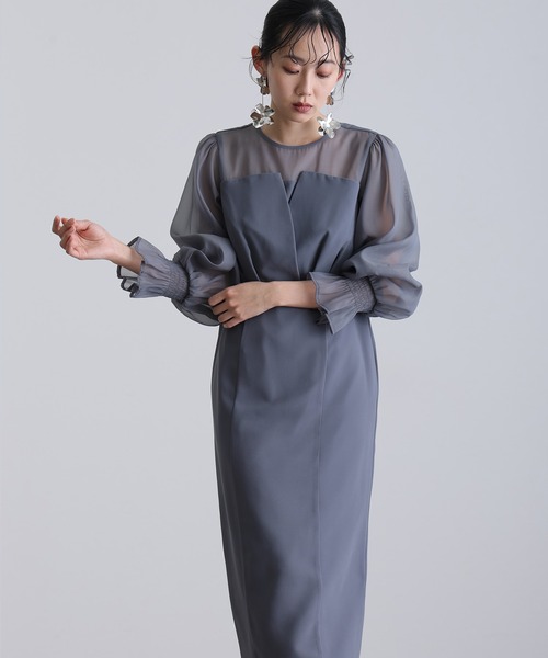 結婚式 パーティードレス ビスチェミモレ丈&袖ありセレモニー