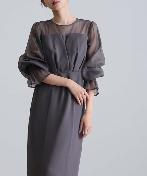 セール】結婚式 パーティードレス ビスチェミモレ丈&袖ありセレモニー