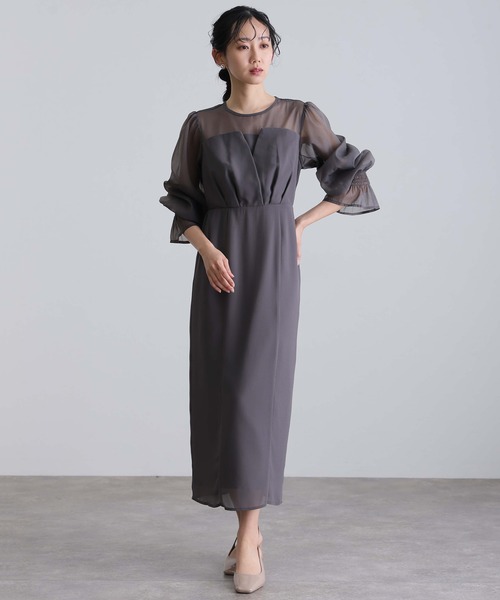 結婚式 パーティードレス ビスチェミモレ丈&袖ありセレモニー