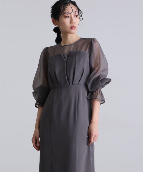 結婚式 パーティードレス ビスチェミモレ丈&袖ありセレモニー