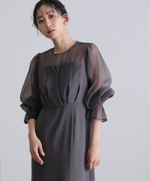 結婚式 パーティードレス ビスチェミモレ丈&袖ありセレモニー