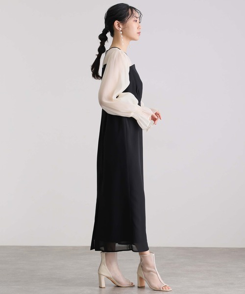 atlo（アトロ）の「結婚式 パーティー ドレス ビスチェ ミモレ丈&袖あり セレモニー フォーマル 同窓会 オケージョンドレス ワンピース お呼ばれ 二次会 成人式 謝恩会 20代 30代（ドレス・レディース・ダークカーキ/チャコール/モカ/ブラック/ホワイト×ブラック・M/L/XL/S）」の22枚目の写真