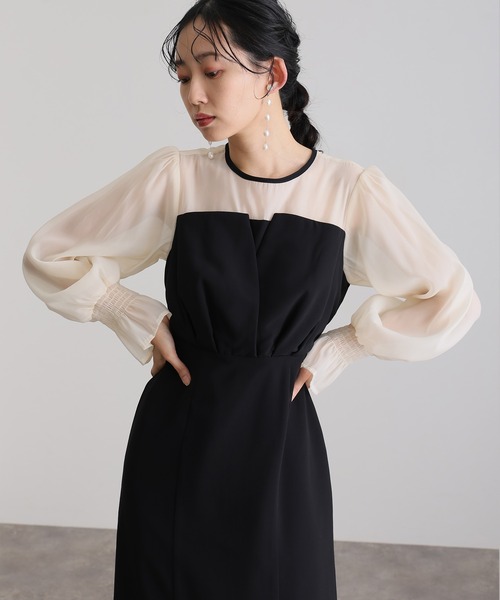 atlo（アトロ）の「結婚式 パーティー ドレス ビスチェ ミモレ丈&袖あり セレモニー フォーマル 同窓会 オケージョンドレス ワンピース お呼ばれ 二次会 成人式 謝恩会 20代 30代（ドレス・レディース・ダークカーキ/チャコール/モカ/ブラック/ホワイト×ブラック・M/L/XL/S）」の17枚目の写真