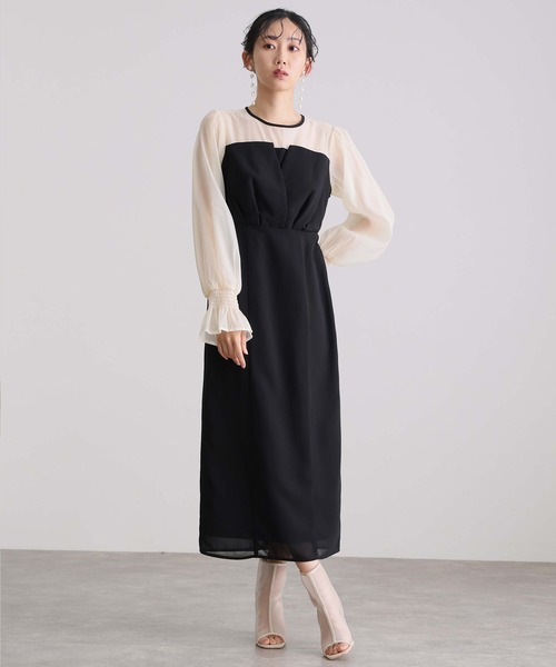 結婚式 パーティードレス ビスチェミモレ丈&袖ありセレモニー