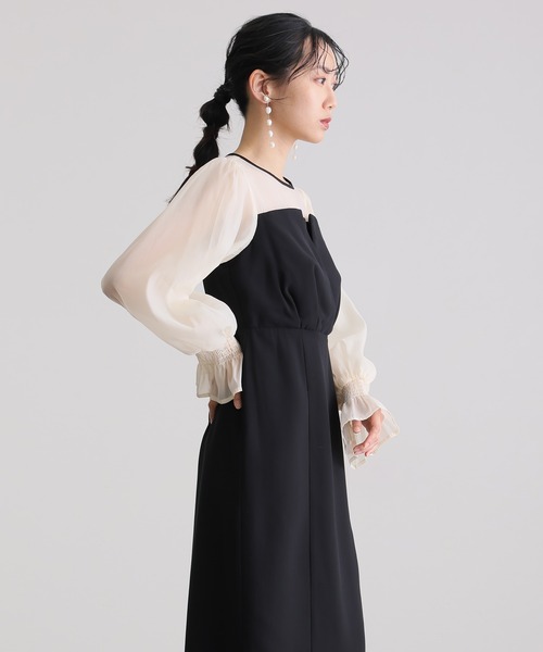 atlo（アトロ）の「結婚式 パーティー ドレス ビスチェ ミモレ丈&袖あり セレモニー フォーマル 同窓会 オケージョンドレス ワンピース お呼ばれ 二次会 成人式 謝恩会 20代 30代（ドレス・レディース・ダークカーキ/チャコール/モカ/ブラック/ホワイト×ブラック・M/L/XL/S）」の14枚目の写真