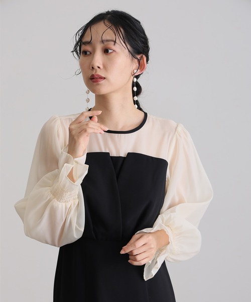 atlo（アトロ）の「結婚式 パーティー ドレス ビスチェ ミモレ丈&袖あり セレモニー フォーマル 同窓会 オケージョンドレス ワンピース お呼ばれ 二次会 成人式 謝恩会 20代 30代（ドレス・レディース・ダークカーキ/チャコール/モカ/ブラック/ホワイト×ブラック・M/L/XL/S）」の13枚目の写真