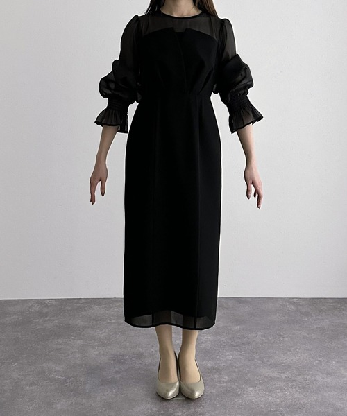 結婚式 パーティードレス ビスチェミモレ丈&袖ありセレモニー