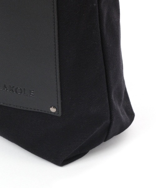 クルニ トートバッグ レザー ポケット キャンバス　ブラック　黒 CULLNI チェックレザーポケットキャンバストート - m-market