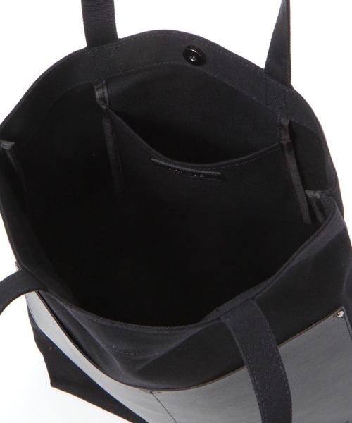 クルニ トートバッグ レザー ポケット キャンバス　ブラック　黒 CULLNI ONLINE STORE / Leather Pocket Canvas Tote Bag