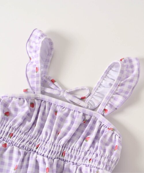 apres les cours（アプレレクール）の「【UVカット/リンク可能】リーフフルーツ・ギンガムチェックワンピース風セパレート水着（水着・キッズ・イエロー/ラベンダー・90/100/140/110/120/130/80）」の12枚目の写真