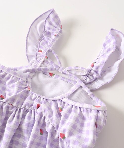 apres les cours（アプレレクール）の「【UVカット/リンク可能】リーフフルーツ・ギンガムチェックワンピース風セパレート水着（水着・キッズ・イエロー/ラベンダー・90/100/140/110/120/130/80）」の13枚目の写真