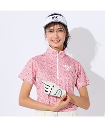 marie claire GOLF/マリクレール ゴルフ ゴルフウェア 吸汗速乾 接触冷感 UVカット 小花柄 ハーフジップ モックネック 半袖 シャツ