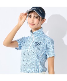 marie claire GOLF/マリクレール ゴルフ ゴルフウェア 吸汗速乾 接触冷感 UVカット 小花柄 ハーフジップ モックネック 半袖 シャツ