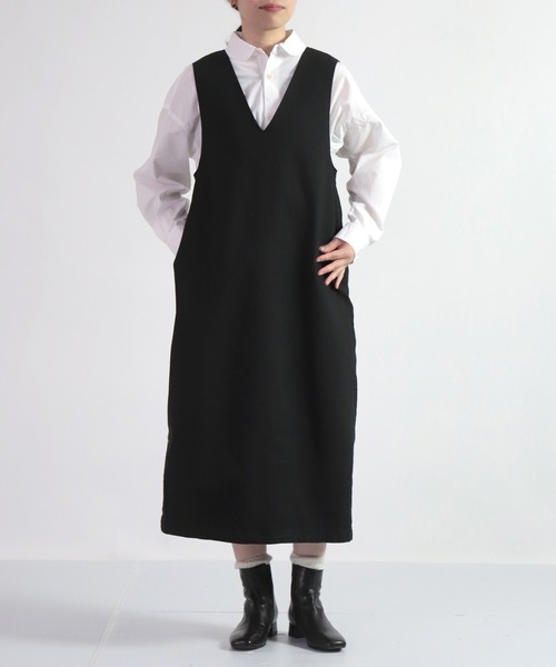 D.M.G.（ドミンゴ）の「[D.M.G. / ディーエムジー] 高密度オックスストレッチ コクーンワンピース（ワンピース・レディース・ベージュ/ブラック・FREE）」の2枚目の写真