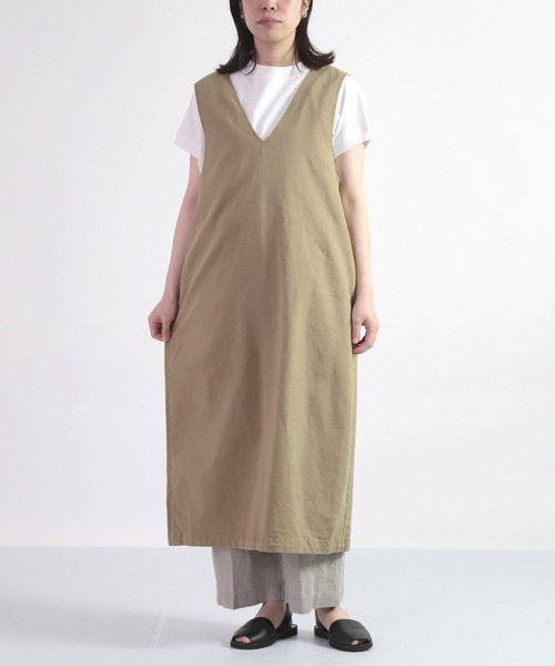 D.M.G.（ドミンゴ）の「[D.M.G. / ディーエムジー] 高密度オックスストレッチ コクーンワンピース（ワンピース・レディース・ベージュ/ブラック・FREE）」の4枚目の写真