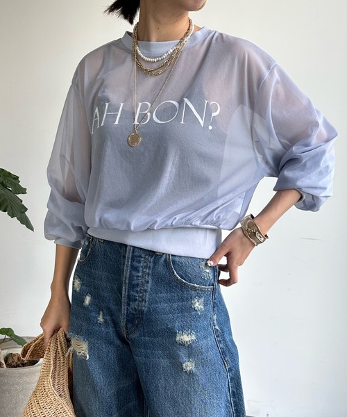 DouDou(ドゥドゥ)の「【WEB限定】AH BON シアーロゴTEE(Tシャツ/カットソー・レディース・ブルー/アイボリー/ベージュ・FREE)」の3枚目の写真