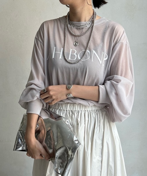 DouDou(ドゥドゥ)の「【WEB限定】AH BON シアーロゴTEE(Tシャツ/カットソー・レディース・ブルー/アイボリー/ベージュ・FREE)」の1枚目の写真