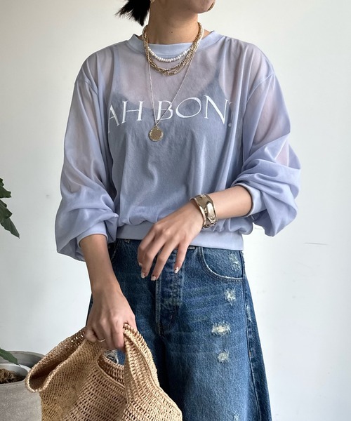 DouDou(ドゥドゥ)の「【WEB限定】AH BON シアーロゴTEE(Tシャツ/カットソー・レディース・ブルー/アイボリー/ベージュ・FREE)」の16枚目の写真