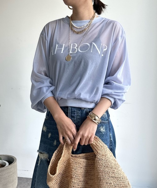 DouDou(ドゥドゥ)の「【WEB限定】AH BON シアーロゴTEE(Tシャツ/カットソー・レディース・ブルー/アイボリー/ベージュ・FREE)」の15枚目の写真
