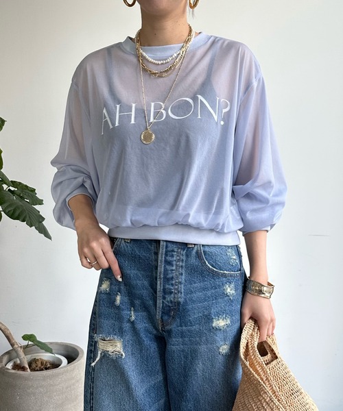 DouDou(ドゥドゥ)の「【WEB限定】AH BON シアーロゴTEE(Tシャツ/カットソー・レディース・ブルー/アイボリー/ベージュ・FREE)」の14枚目の写真