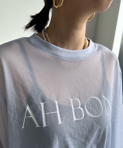 DouDou(ドゥドゥ)の「【WEB限定】AH BON シアーロゴTEE(Tシャツ/カットソー・レディース・ブルー/アイボリー/ベージュ・FREE)」の8枚目の写真