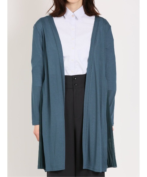 m.f.editorial（エムエフエディトリアル）の「【ドライタッチ ロング丈】m.f.エディトリアル レディース サイドプリーツ ニットカーディガン（カーディガン/ボレロ・レディース・アイボリー/ブルー・MEDIUM/LARGE）」の3枚目の写真