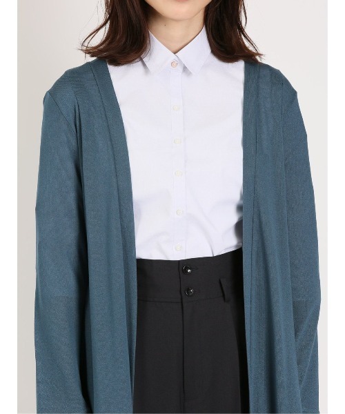 m.f.editorial（エムエフエディトリアル）の「【ドライタッチ ロング丈】m.f.エディトリアル レディース サイドプリーツ ニットカーディガン（カーディガン/ボレロ・レディース・アイボリー/ブルー・MEDIUM/LARGE）」の6枚目の写真