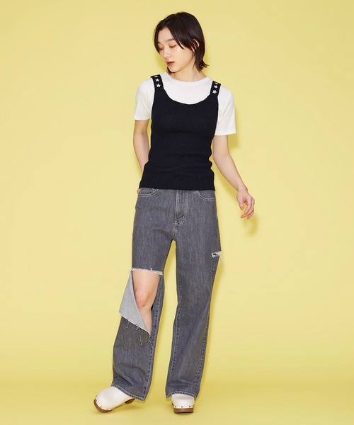 FOREVER 21(フォーエバー トゥエンティーワン)の「【POP】フラワー刺繍ニットタンク(その他トップス・レディース・ラベンダー/ブラック・FREE)」の6枚目の写真